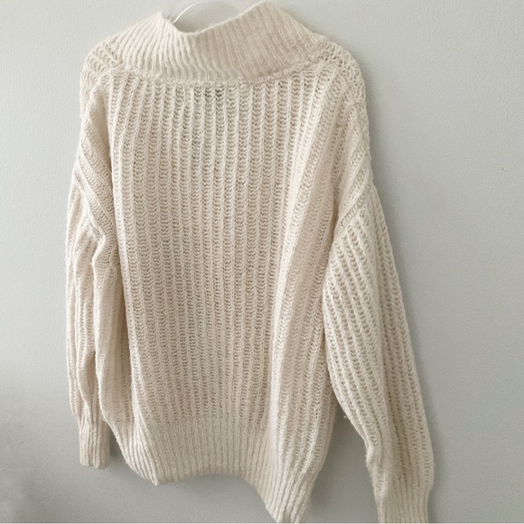 Anthropologie Pilcro Joyce Sweater 1X Chunky Wool Blend V Neck Minimalist Ivory - Picture 11 of 13